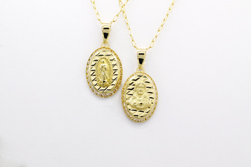 Medallas De Boda Oro 10k Virgen Y Sagrado Corazon + Cadenas Dorado
