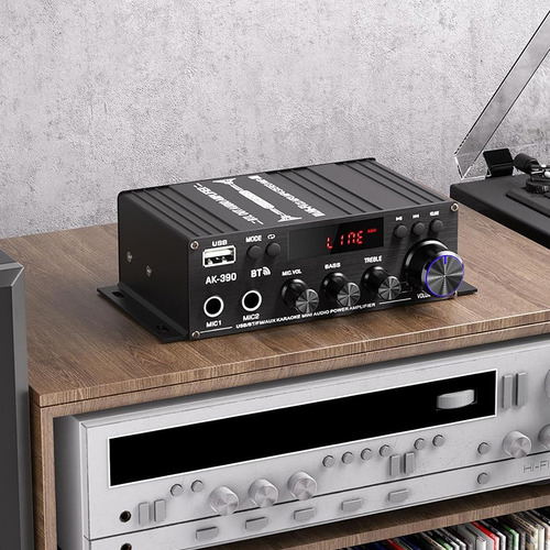 Amplificador Estéreo Bluetooth Usb Hifi Audio Casa Subwoofer Color Negro Potencia De Salida Rms 1.2 Kw