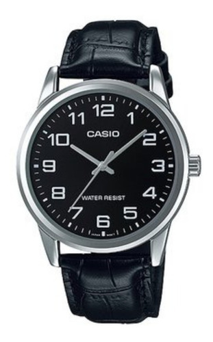 Imagen 1 de 8 de Reloj Cuero Negro Casio Mtp-v001l-1b