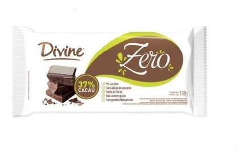 Chocolate Divine Zero 37% Cacau Sem Glúten 10 Barras 100g