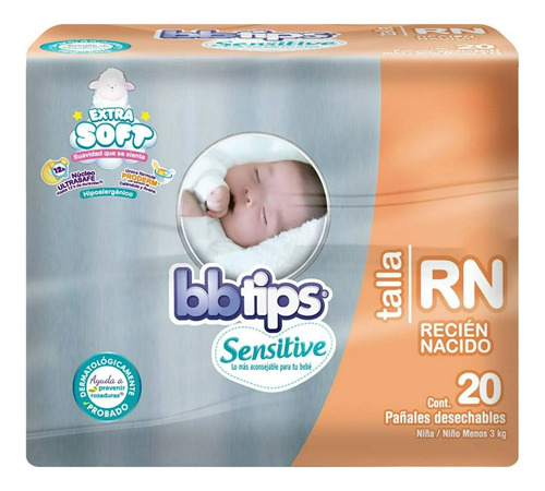 Pañales Bbtips Sensitive Talla Recién Nacido  20 Piezas