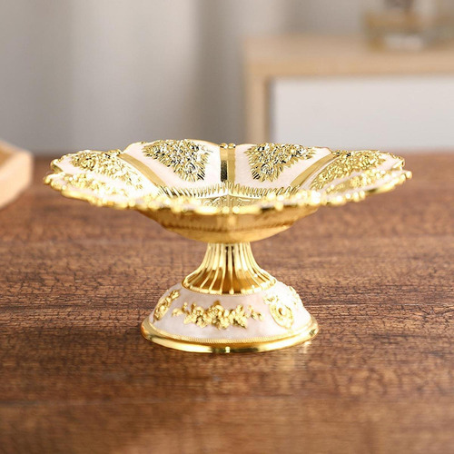 Cuenco Decorativo Con Pedestal, Frutero En Relieve Dorado,