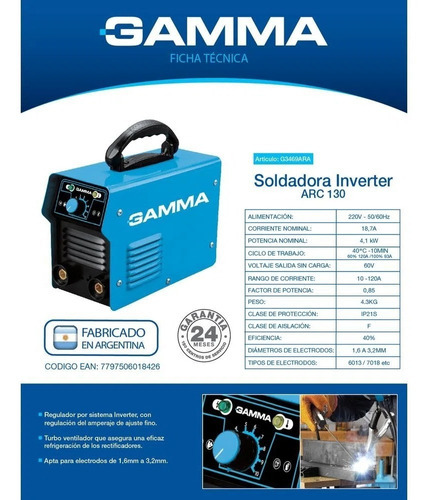 Soldadora inverter Gamma ARC 130 G3469ARA azul y negra 50Hz/60Hz 220V