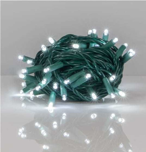 Luces Navidad 100 Led Blancas Control  Cable Verde 9 Metros