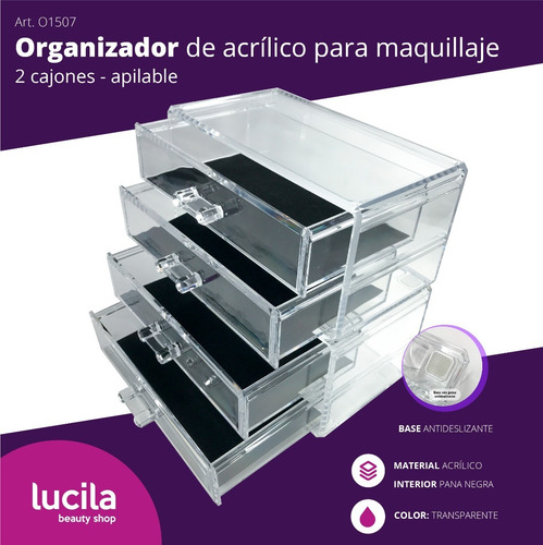 Imagen 4 de 6 de Organizador Acrílico De Maquillaje 2 Cajones Apilable O01507