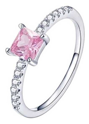 Anillo Fino De Plata Con Zirconia Rosa,regalo Lujo