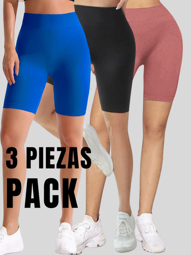 Set De 3 Biker Short Mujer Stretch Shore Dama Chores Gym