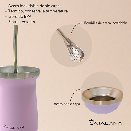 Kit Termo 1l + Mate 236ml Doble Acero Inox Frio Calor 20hs Lila