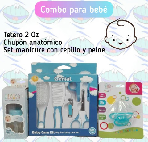 Kit De Cepillo Y Peine Con Corta Uñas + Tetero 2oz + Chupón 