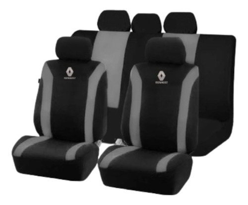 Funda Cubreasiento Tela Negro Gris Bordado Logo Renault