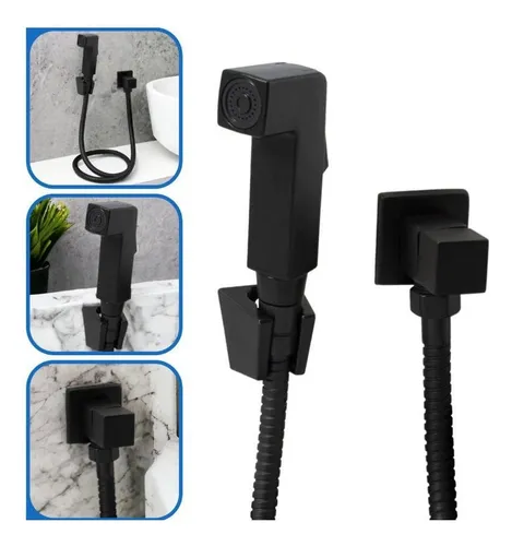 Ducha Higiênica Quadrada Premium Bidê Chuveirinho Íntimo Acabamento Brilhante Cor Preto