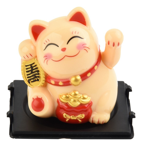 Gato De La Suerte Solar Maneki Neko Feng Shui Fortuna Mano