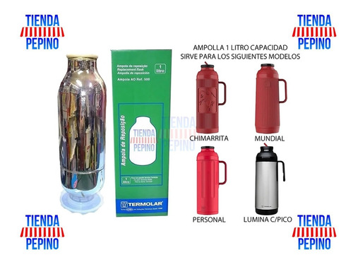 Repuesto Termolar Ampolla Vidrio 1 Litro Tienda Pepino Chimarrita Mundial Personal Termo Frio Calor