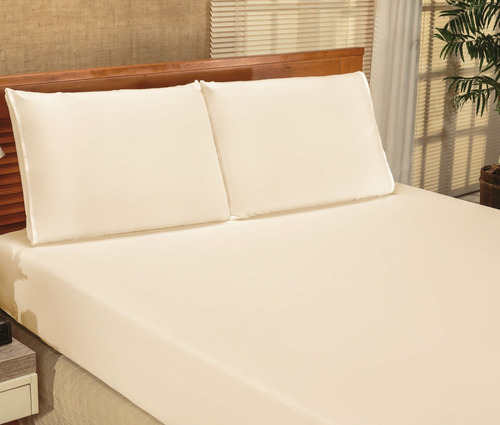 Imagem 1 de 2 de Roupa De Cama Casal King Bianca Microfibra 03 Peças - Palha