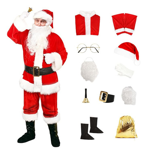 Suit Men S Claus Costume 10pcs Christmas Outfits Adults Cost
