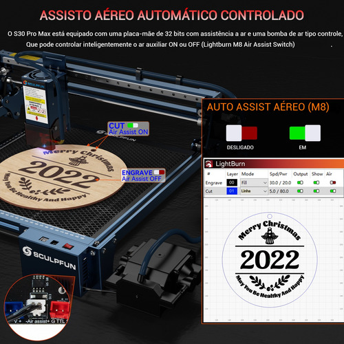 Corte E Gravação A Laser Sculpfun S30 Pro Max+rolo+placa 20w