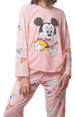 Set 2 Piezas Pantalón Camiseta Pijama De Mujer Estampada Sal