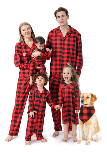D Traje De Pijama Familiar A Cuadros Navideños For Papá,