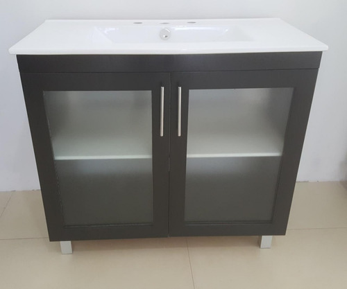 Imagen 3 de 5 de Vanitory 90x47 Color Wengue Puertas Con Vidrio Bacha De Loza