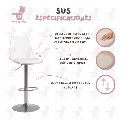Silla Banco Bar Cocina Transparente Giratorio Ajustable 2 Pz
