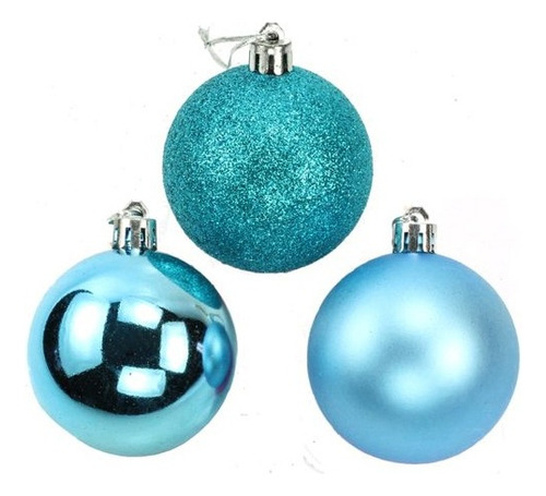 Kit 30 Bolas De Natal Mista Azul Claro 3cm Pendente Árvore