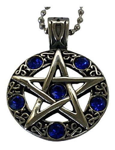 Pingente Pentagrama De Aço Wicca Com Cristal Zirconia Azul