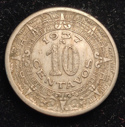 Moneda 10 Centavos 1937 Calendario, Fecha Escasa. 