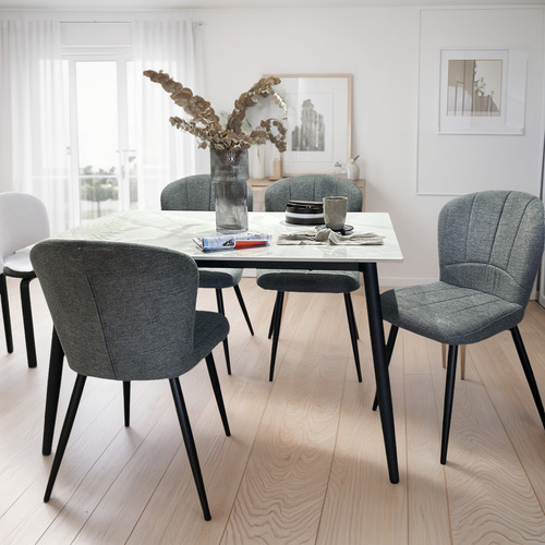 Juego Comedor Bulnes Neolith 120 Patas Negra + 4 Panama Negro Chenille Gris Oscuro