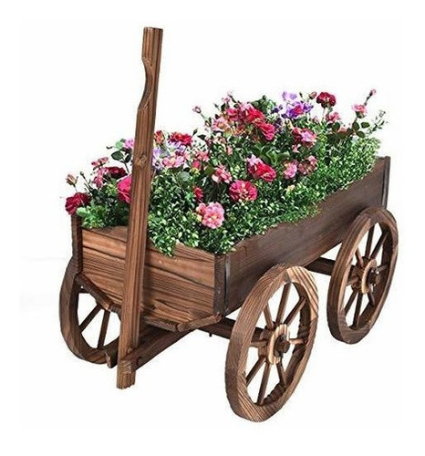 Giantex Wood Wagon Maceta De Flores Pot Stand W /wheels Home