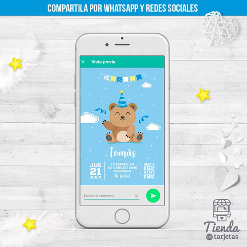Imagen 3 de 3 de Diseño De Invitación Digital + Imprimible - Osito