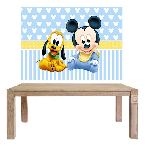 Fondo De Tela Mickey Mouse Bebe Y Pluto Baby Shower Bautismo