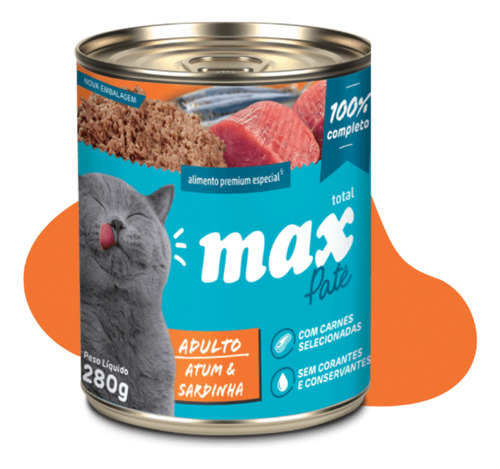 Ração Umida Max Cat Lata Gatos Adultos Atum Sardinha 280g