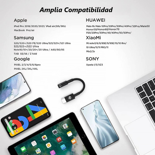 Adaptador Audio Usb C A Audifonos 3.5 Mm, Techwolf Cable De Audio Tipo C A 3,5 Mm Chip Dac Convertidor De Auriculares Auxiliar Tipo C De 3,5mm Color Negro