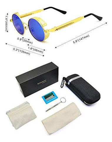 Ronsou Estilo Steampunk Gafas De Sol Redondas Polarizadas Vi