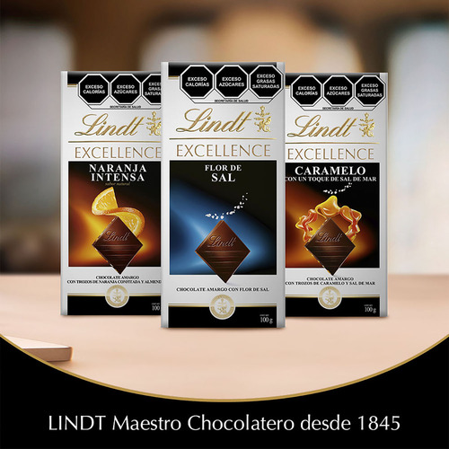 Pack 6 Chocolates Amargo Lindt Caramelo Y Sal De Mar 100g