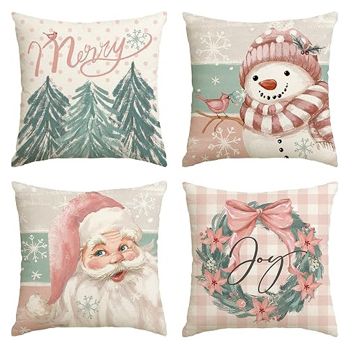 Fundas De Almohada  Merry Christmas Santa Tree Reindeer...