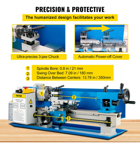 Mini Torno De Metal 7x14 Inch Sobremesa Velocidad Variable