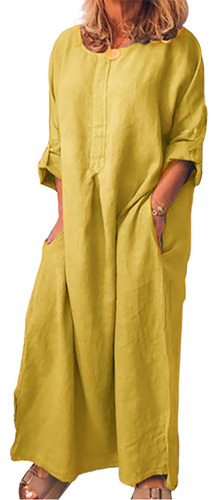 Mujer Vintage Color Sólido Largo Maxi Vestido Túnica Kaftan