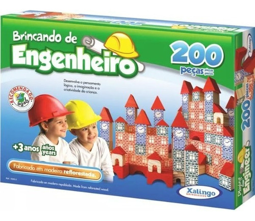 Brinquedo Pedagógico Madeira Brincando Engenheiro 200 Peças