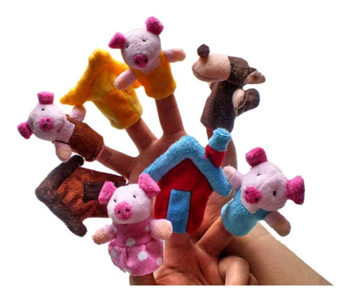 Titere Dedo Set Los Tres Chanchitos Peluche Cuento Juguete