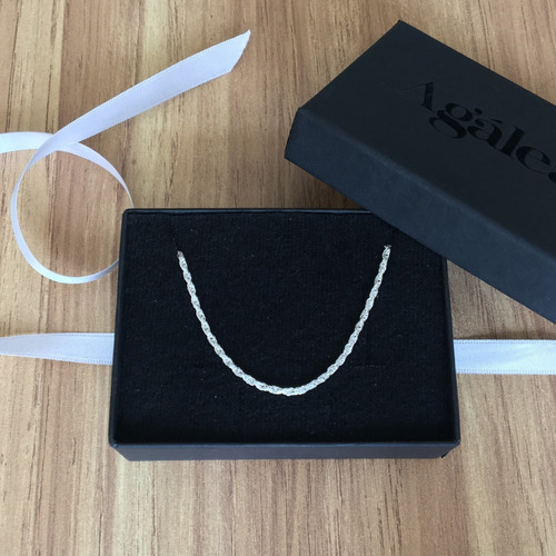 Imagen 8 de 10 de Cadena Torzal De Plata 925 De 45 Cm Diamantada Mujer Agálea