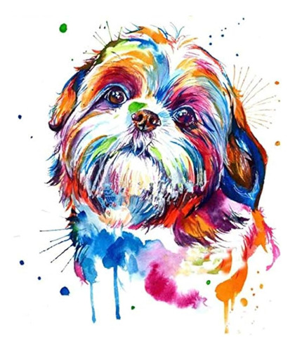 Zimal Shih Tzu Perro Acuarela Diy 5d Pintura De Diamante Pun