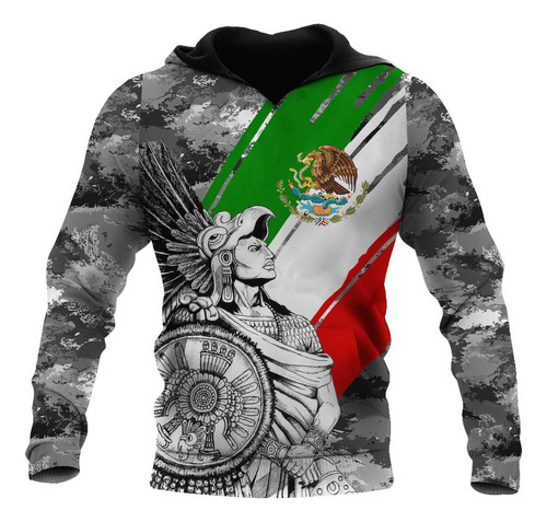 Sudadera Con Capucha Y Diseño De Guerrero Y Escudo Mexicano