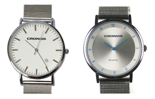 Imagen 1 de 10 de Combo Relojes Pulsera Cronos Tempus Silver + Blue