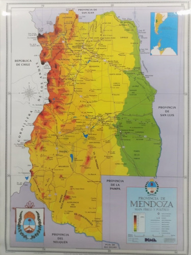 Mapa Mendoza Físico Político Mural Laminado Envarillado