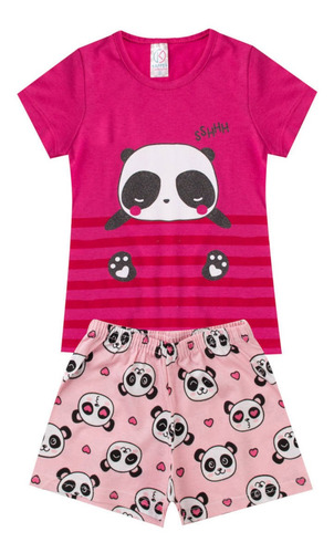 Conjunto Pijama Infantil Menina De Algodão Pandinha Pink