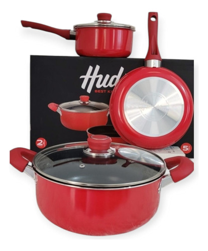 Bateria De Aluminio Con Antiadherente Hudson 5 Piezas - X1