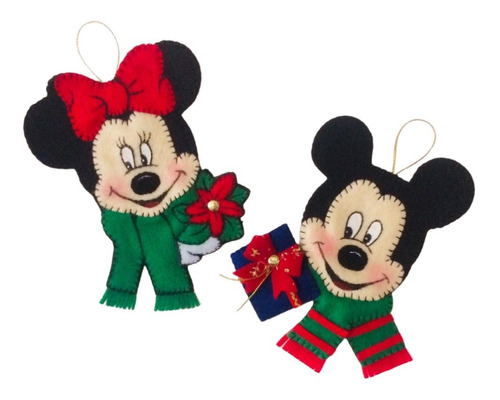Adornos Arbol De Navidad Mickey Y Minnie Tela X6 Unidades