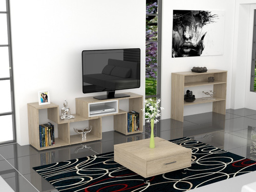 Rack Extensible Tv40 + Arrimo + Mesa De Centro - Rovere