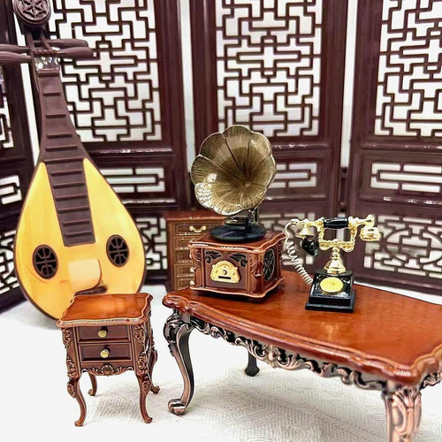 A Gramófono En Miniatura Mini Fonógrafo 1:12 Con Mueble
